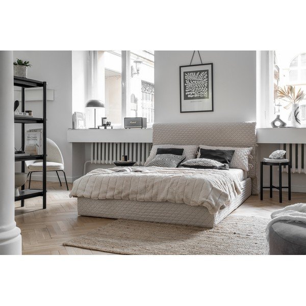 Smėlio spalvos minkšta dvigulė lova su grotelėmis 140x200 cm Sleepy Luna - Miuform-image-1