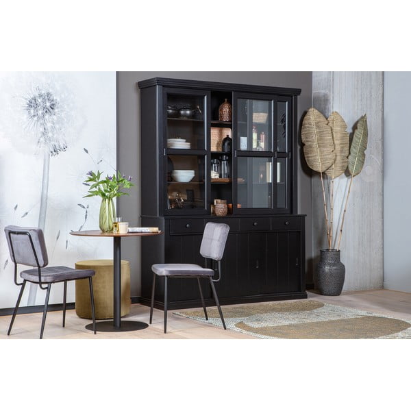 Vitrina juodos spalvos su stumdomomis durimis iš pušies masyvo 166x214 cm Lagos – WOOOD-image-1