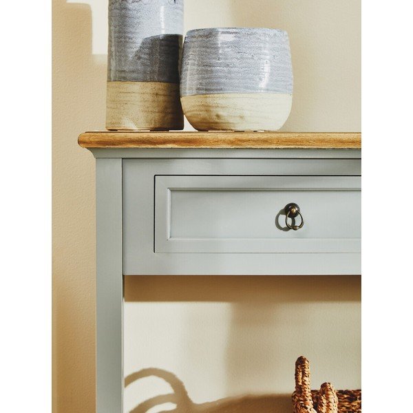 Pilkos spalvos iš paulovnijos masyvo konsolinis staliukas 34,5x99 cm Henley – Premier Housewares-image-2