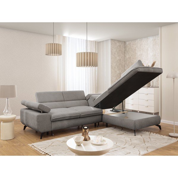 Šviesiai pilkos spalvos kampinė sofa iš šenilinio audinio (su dešiniuoju kampu/„L“ formos) Marbeya  – Ropez-image-4