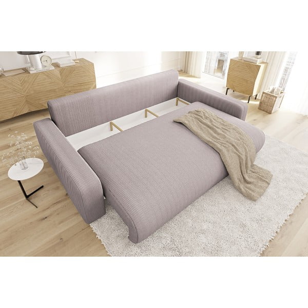 Šviesiai rožinės spalvos iš kordinio velveto sulankstoma/su sandėliavimo vieta sofa 234 cm Sara – Ropez-image-4