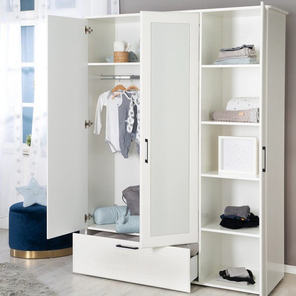 Vaikiška spinta baltos spalvos su veidrodžiu 139x190 cm Sylt – Roba-image-1