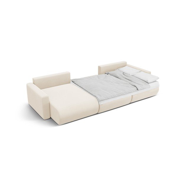 Smėlio spalvos iš velveto sulankstoma/su sandėliavimo vieta kampinė sofa („U“ formos) Belfast – Cosmopolitan Design-image-4