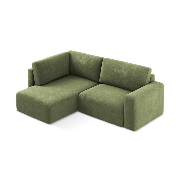 Žalios spalvos sulankstoma/su sandėliavimo vieta kampinė sofa iš šenilinio audinio (su kairiuoju kampu/„L“ formos) Kona – Makamii-image-3