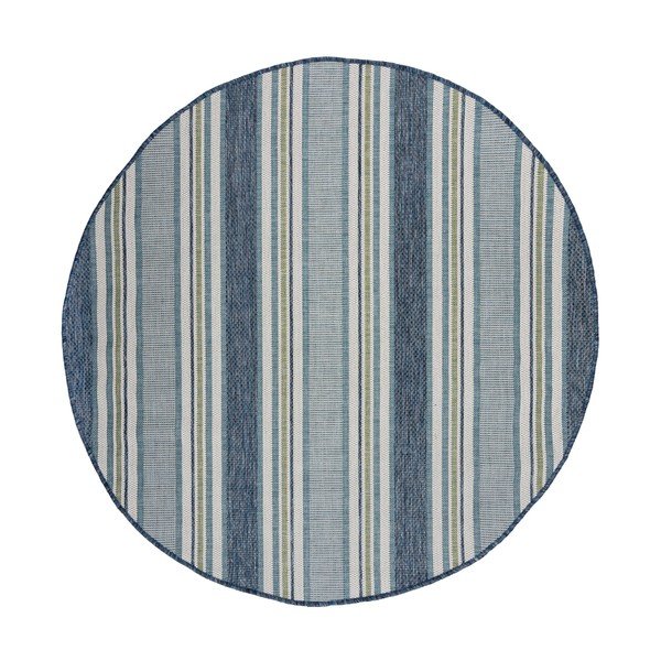 Žalsvai mėlynos spalvos apvalios formos lauko ir vidaus kilimas ø 160 cm Roma Stripe – Flair Rugs