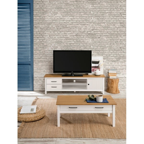 Iš pušies masyvo TV spintelė baltos spalvos 158x47 cm Miranda – Marckeric-image-1