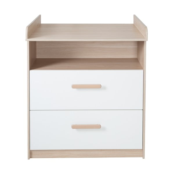 Su vystymo stalu vaikiška šoninė spintelė baltos spalvos/natūralios spalvos iš ąžuolo 88x98x75 cm Cabane – Roba