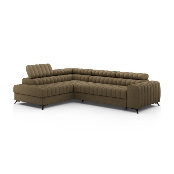 Šviesiai rudos spalvos kampinė sofa iš velveto (su kairiuoju kampu/„L“ formos) Kanedo – ELTAP