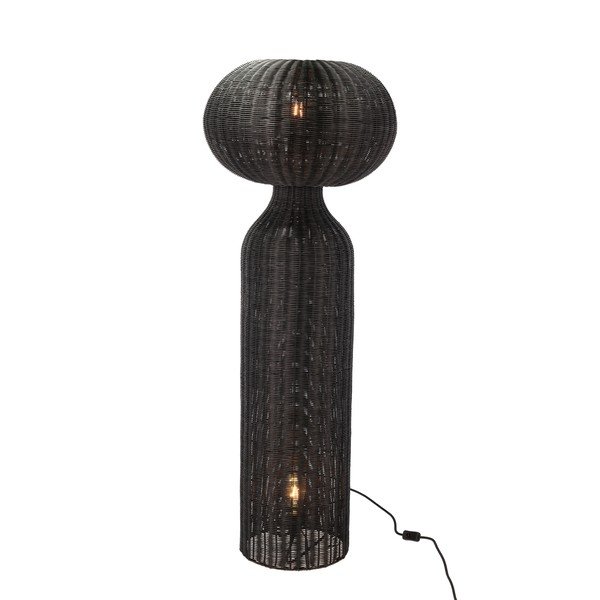Pastatomas šviestuvas juodos spalvos (aukštis 130 cm) su rotango gaubtu Werna – Villa Collection-image-1