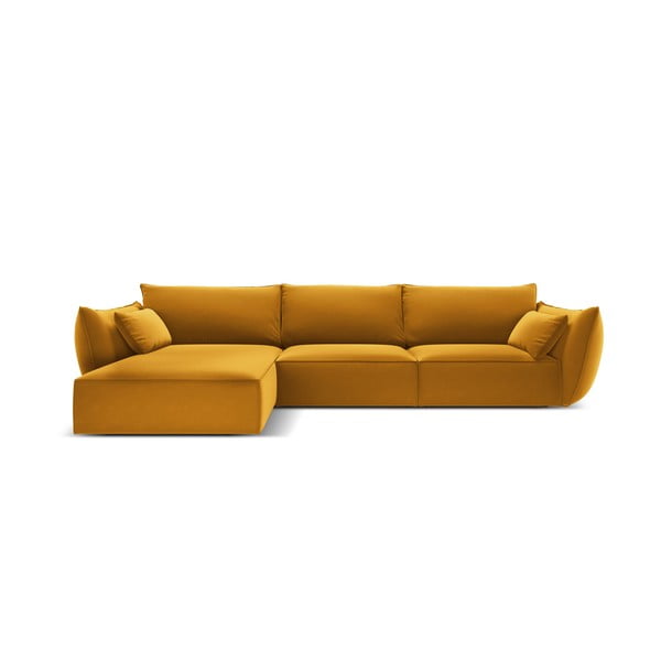 Garstyčių spalvos iš velveto kampinė sofa (su kairiuoju kampu/su gultu) Vanda – Mazzini Sofas