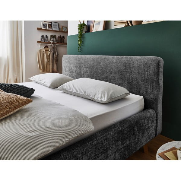 Tamsiai pilkos spalvos dvigulė lova audiniu dengta su sandėliavimo vieta su lovos grotelėmis 160x200 cm Mattis – Meise Möbel-image-4