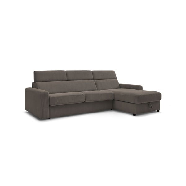 Iš kordinio velveto sulankstoma kampinė sofa pilkos spalvos/rudos spalvos (kintama) Monaco – Bobochic Paris-image-3