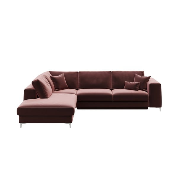 Tamsiai rožinė aksominė kampinė sofa-lova Devichy Rothe, kairysis kampas