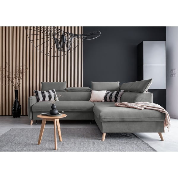 Sulankstoma kampinė sofa iš velveto šviesiai pilkos spalvos (su dešiniuoju kampu) Sweet Harmony – Miuform-image-1