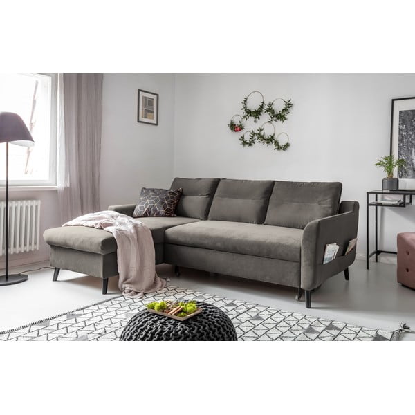 Tamsiai pilka aksominė sofa-lova Miuform Stylish Tent, kairysis kampas-image-3