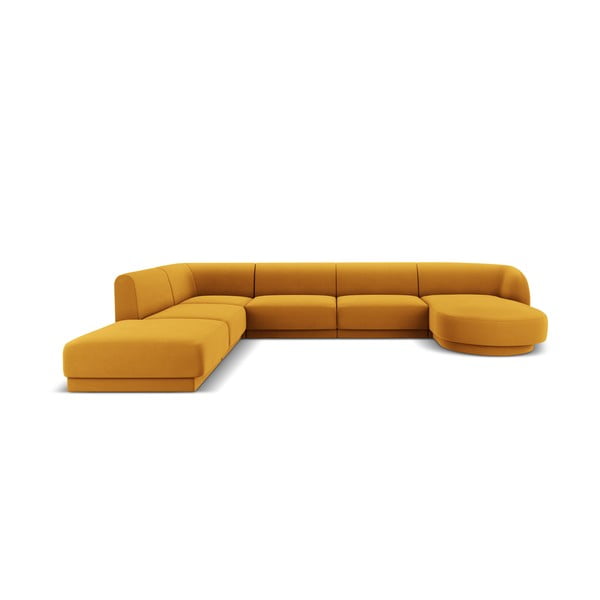 Kampinė sofa garstyčių spalvos iš velveto (su kairiuoju kampu/„U“ formos) Miley  – Micadoni Home