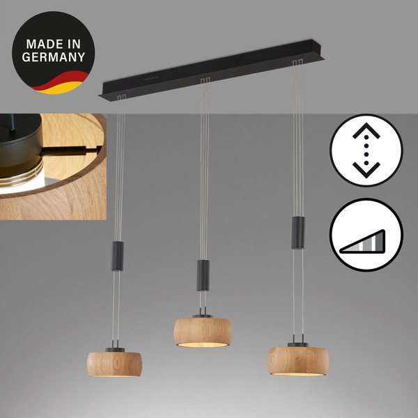 Kabantis šviestuvas juodos spalvos/natūralios spalvos LED su pritemdymo funkcija su mediniu gaubtu Shine-wood – Fischer & Honsel-image-4