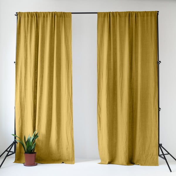 Geltonos spalvos iš lino užuolaida 140x330 cm Lemon Curry – Linen Tales