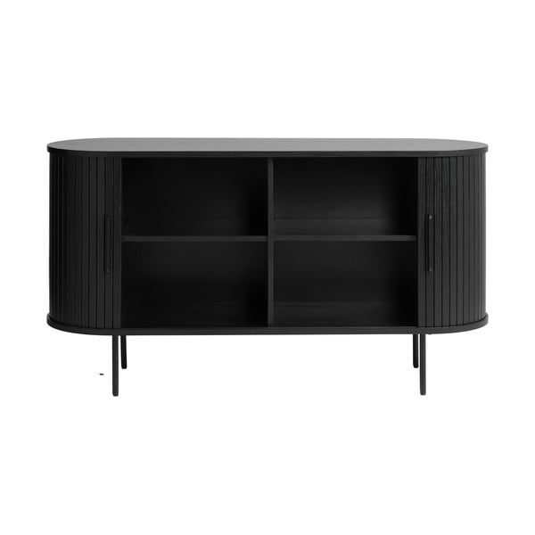 Žema šoninė spintelė juodos spalvos iš ąžuolo su stumdomomis durimis 140x76 cm Nola – Unique Furniture-image-4