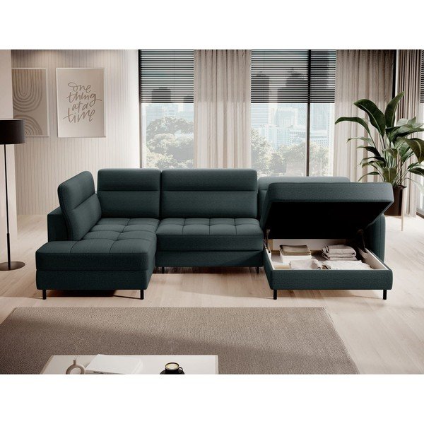 Žalios spalvos iš velveto sulankstoma/su sandėliavimo vieta kampinė sofa (su kairiuoju kampu/„U“ formos) Berrto – ELTAP-image-4