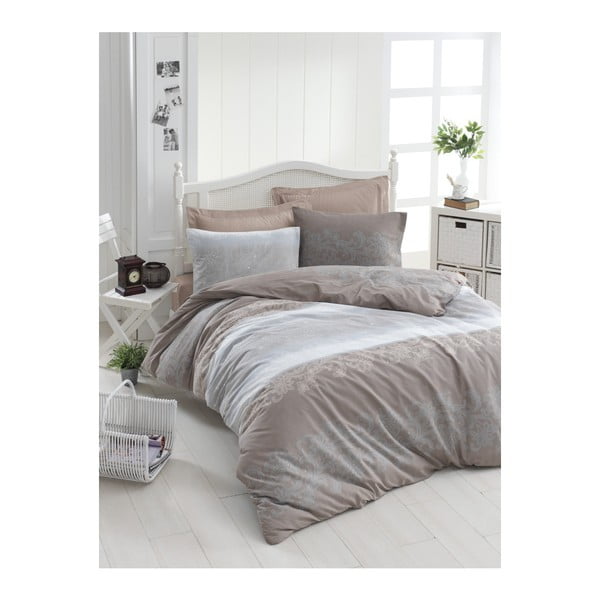 Dvivietės lovos paklodė su patalyne iš ranforce medvilnės "Mijolnir Silvia Brown", 200 x 220 cm