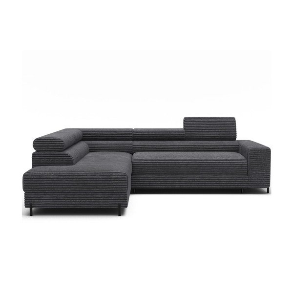 Tamsiai pilkos spalvos kampinė sofa iš kordinio velveto (su kairiuoju kampu/„L“ formos) Colesio – ELTAP