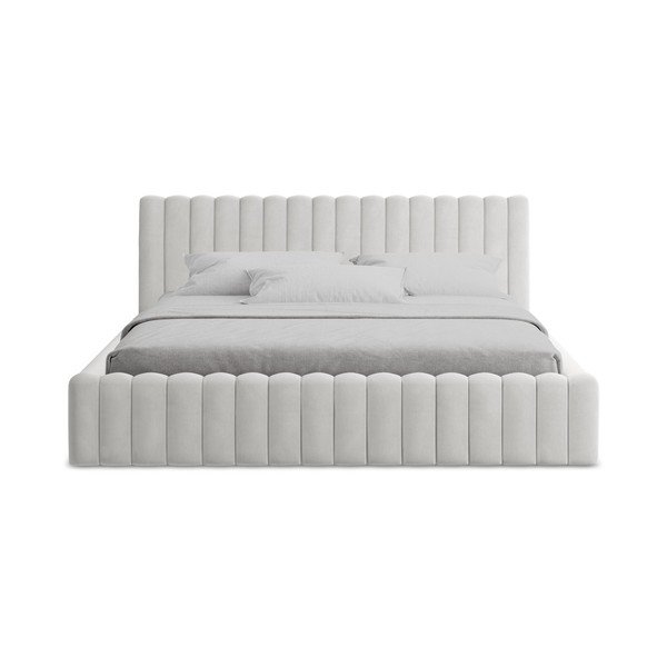 Sidabrinės spalvos dvigulė lova audiniu dengta su sandėliavimo vieta su lovos grotelėmis 160x200 cm Lemi – Makamii-image-4