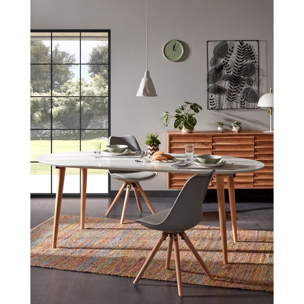 Prailginamas valgomojo stalas baltos spalvos su baltu stalviršiu 90x120 cm Oqui – Kave Home-image-2