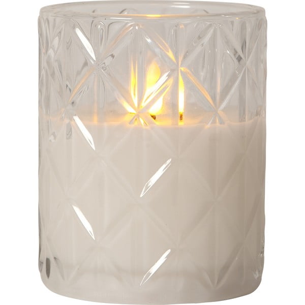 Balta LED vaško žvakė stiklinėje Star Trading Flamme Romb, aukštis 12,5 cm
