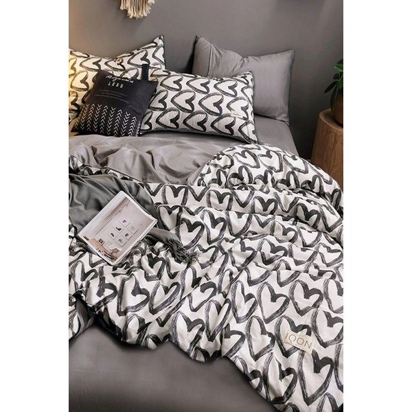 Balta ir pilka medvilninė viengulė lova / prailginta patalynė su paklode 160x220 cm - Mila Home-image-1