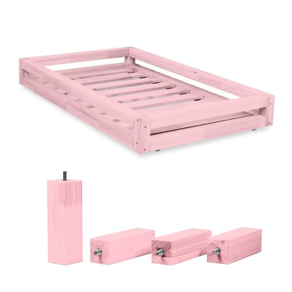 Rožinės spalvos stalčių po lova ir 4 pailgintų kojelių rinkinys "Benlemi", skirtas lovai 80 x 160 cm