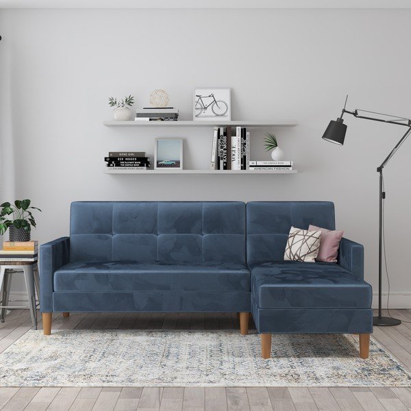 Iš velveto sulankstoma kampinė sofa mėlynos spalvos (kintama) Lilly – Støraa-image-3