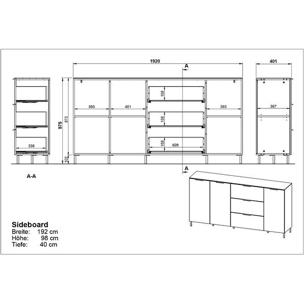 Šviesiai pilka žema komoda iš graikinio riešuto 192x98 cm California - Germania-image-3