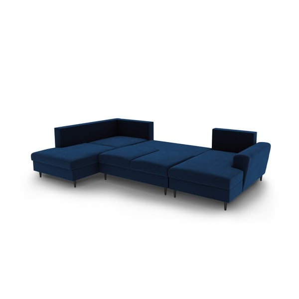 Mėlynos spalvos iš velveto sulankstoma/su sandėliavimo vieta kampinė sofa (su kairiuoju kampu/„U“ formos) Kyoto – Cosmopolitan Design-image-3