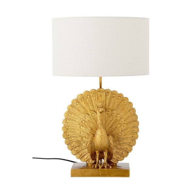 Auksinės spalvos stalinis šviestuvas (aukštis 58,5 cm) su tekstiliniu gaubtu Peacock – Bloomingville