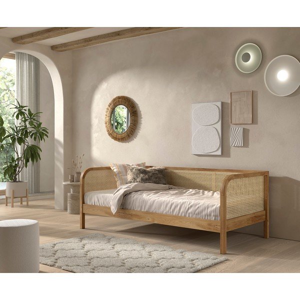 Natūralios spalvos iš ąžuolo masyvo viengulė lova su lovos grotelėmis 90x200 cm Olive Captain Rotan – Vipack-image-1