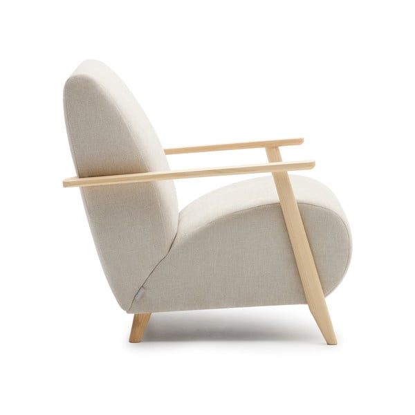 Smėlio spalvos/kreminės spalvos iš šenilinio audinio krėslas Meghan – Kave Home-image-4