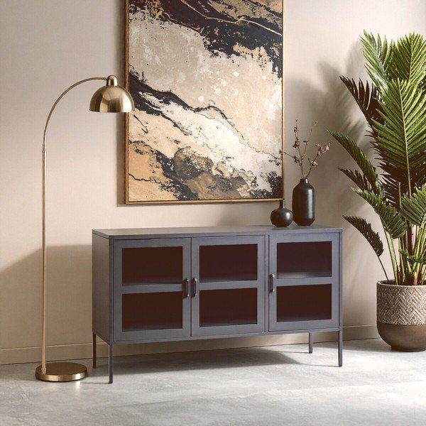 Pilkos spalvos iš plieno vitrina 140x80x45 cm Acier – Premier Housewares-image-3
