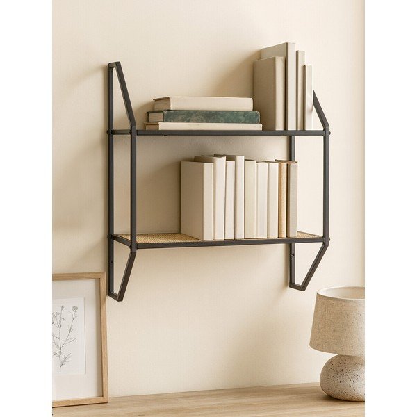 Juodos spalvos/natūralios spalvos iš metalo kelių aukštų sieninė lentyna 61 cm Depok – Premier Housewares-image-2