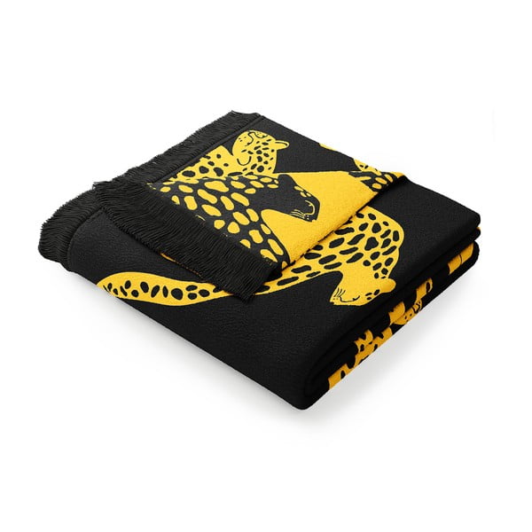 Geltonos ir juodos spalvos antklodė su medvilne AmeliaHome Cheetah, 150 x 200 cm