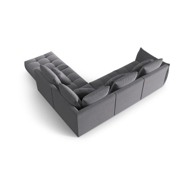 Tamsiai pilkos spalvos iš velveto kampinė sofa (su dešiniuoju kampu/„L“ formos) Bloom – Micadoni -image-3