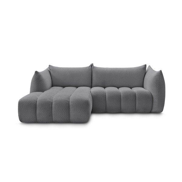 Pilkos spalvos kampinė sofa iš boucle (su kairiuoju kampu/su gultu) Azra – Bobochic Paris