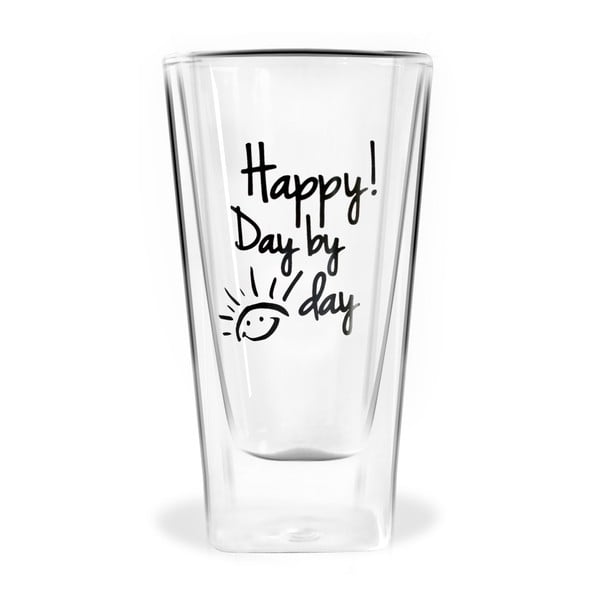 Dviguba stiklinė "Vialli Design Happy Day by Day", 300 ml