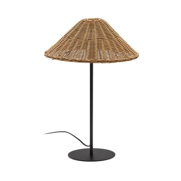 Stalinis šviestuvas juodos spalvos/natūralios spalvos (aukštis 50 cm) su rotango gaubtu Urania – Kave Home