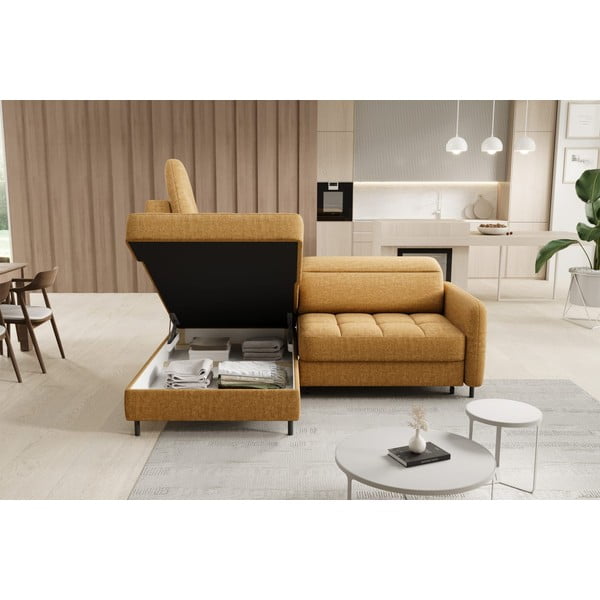 Geltonos spalvos iš velveto sulankstoma/su sandėliavimo vieta kampinė sofa (su kairiuoju kampu/„L“ formos) Barea – ELTAP-image-4