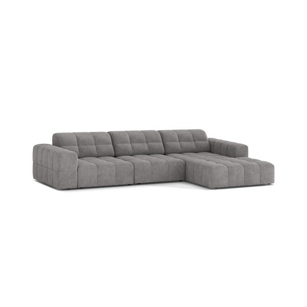 Pilkos spalvos kampinė sofa iš šenilinio audinio (su dešiniuoju kampu/su gultu) Chicago – Cosmopolitan Design-image-1
