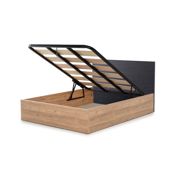 Pilka dvigulė lova su daiktadėže ir grotelėmis 160x200 cm Kronos - Marckeric-image-4