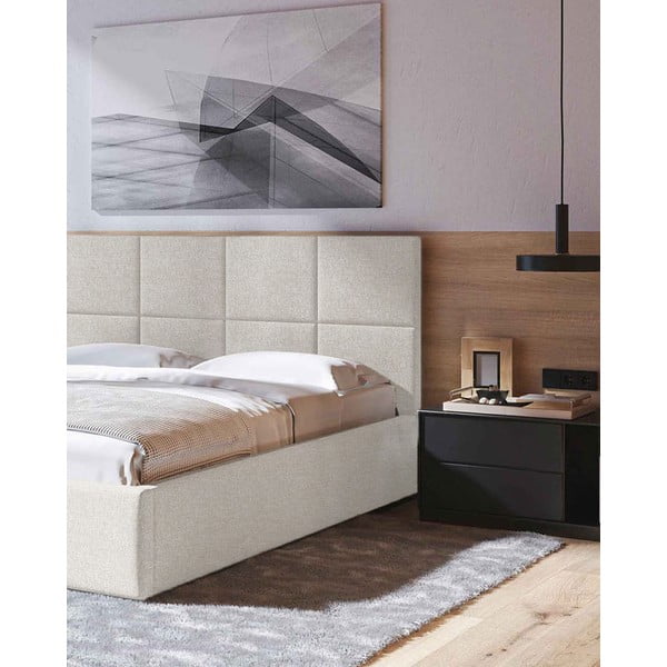 Smėlio spalvos dvigulė lova audiniu dengta su sandėliavimo vieta su lovos grotelėmis 160x200 cm Bufo – MESONICA-image-4