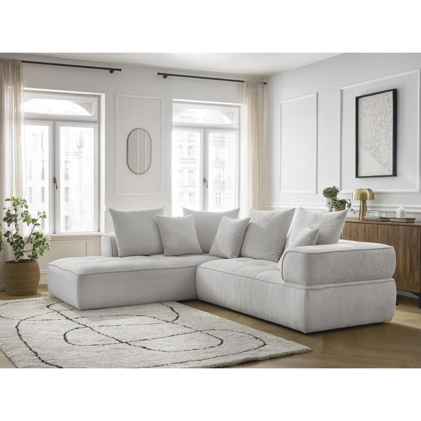 Šviesiai pilkos spalvos iš šenilinio audinio kampinė sofa (su kairiuoju kampu/„L“ formos) Whesley – Bobochic Paris-image-4