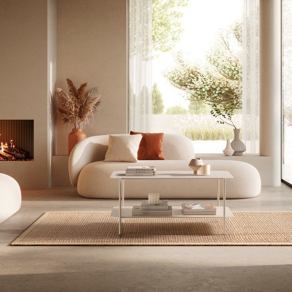 Kreminės spalvos iš metalo kavos staliukas 58x90 cm Beatrix – MOME-image-1